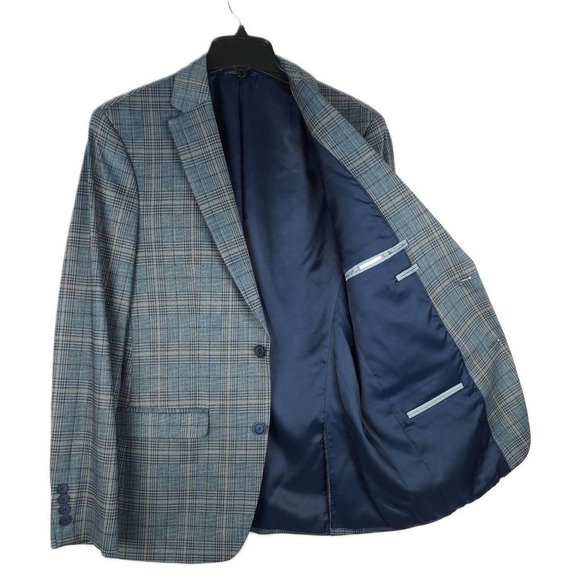 Bar III Men's Slim-Fit Stretch Knit Sport Coat Blue/Tan Plaid 36R NWT - Picture 2 of 4